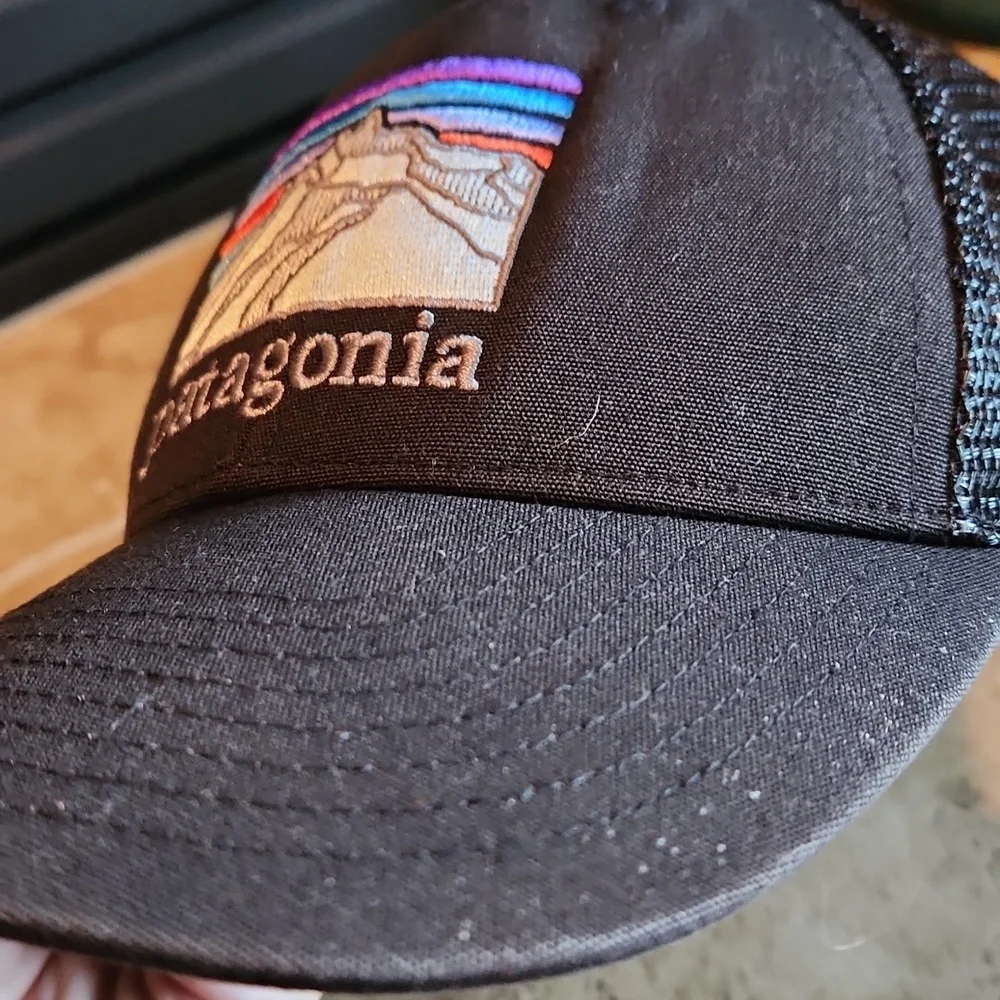 Patagonia Black Cap with Colorful Mountain Design Unisex